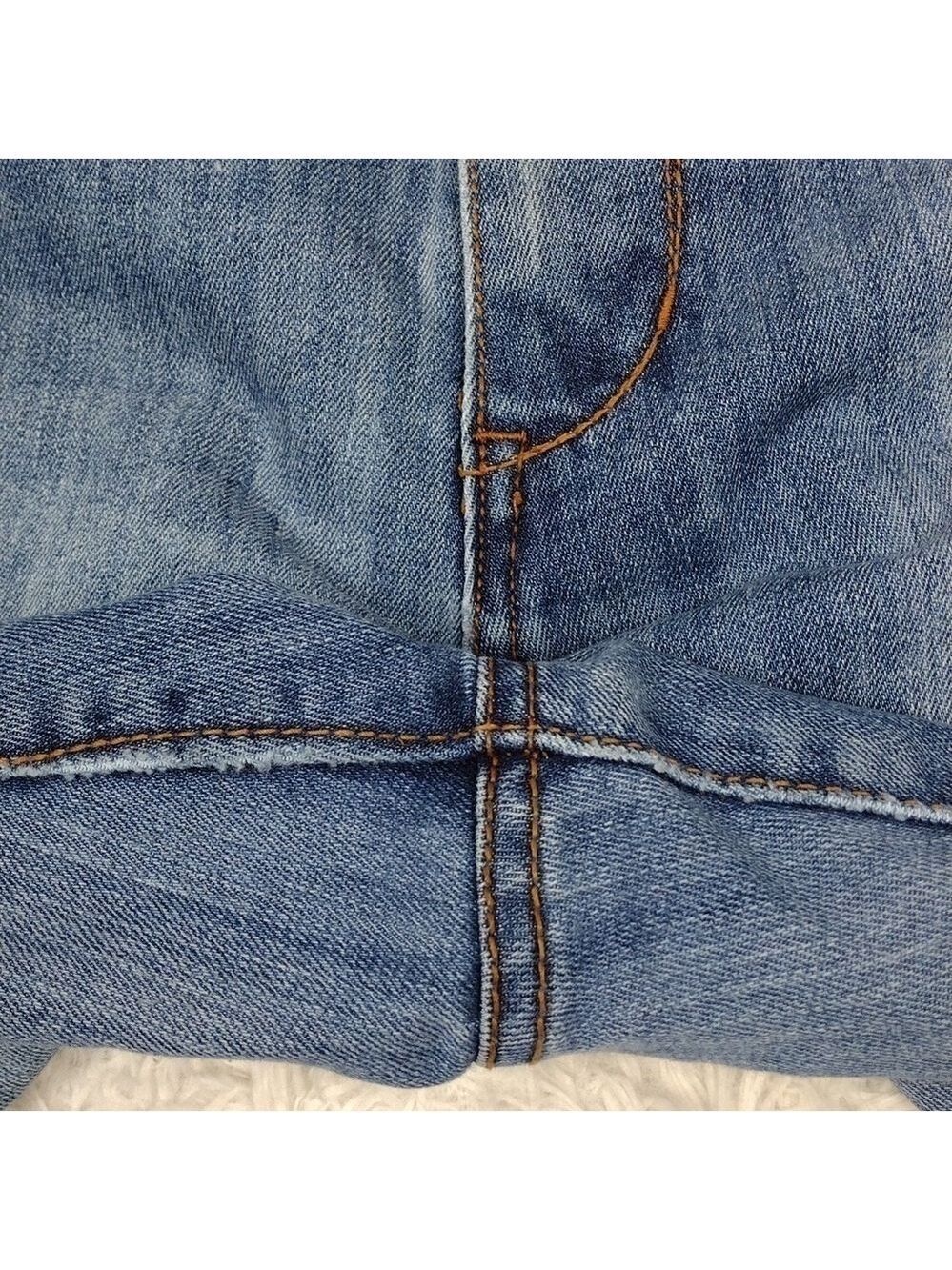 Seven7 Studio Blue Medium Wash Embroidered Five Pocket High Rise Flare Leg Jean - Picture 4 of 16